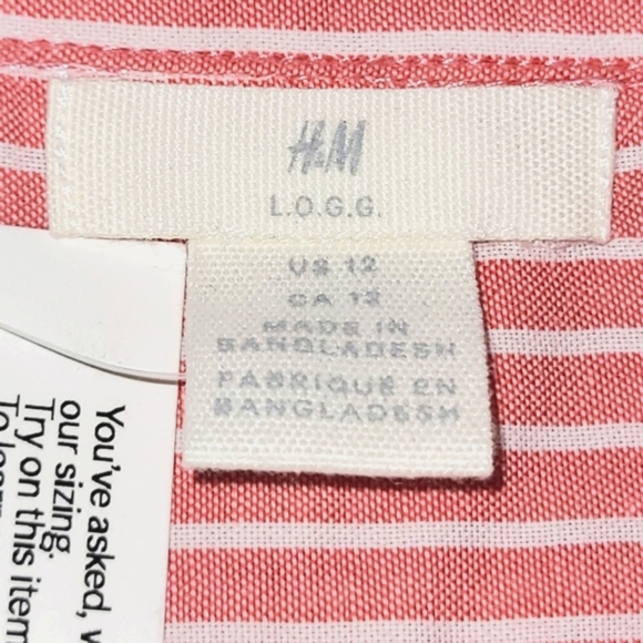 NWT XL H&M 100% Cotton Pink Striped Button Down Casual Shirt - Picture 6 of 6